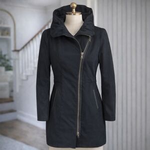 Mackage Size S Black Leather Trim Double Zipper Fall Trench Coat Small